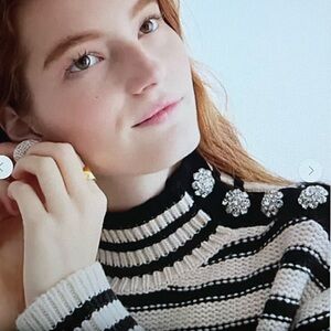 NWT JCrew Striped Wool Blend Sweater with Jewel Buttons